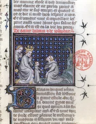 Opvoeding van een koningszoon, illustratie voor het verhaal van Balaam en Josephat uit de Legenda Aurea door Jacobus da Varagine, c.1370