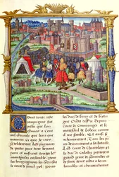 Ms 18 fol.19r De aankomst van de Graaf van Charolais en zijn leger bij het Beleg van Parijs, uit de Memoires de Philippe de Comminnes, 1489-98