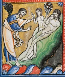 Ms 1 fol.4v De Schepping van Eva uit Adams rib, detail uit de Bijbel van Souvigny
