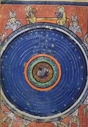 Ms 2200 f.115v. De Wereld, volgens Aristoteles, miniatuur uit De Philosophia Mundi door Guillaume de Conches (1100-54) 1276-77