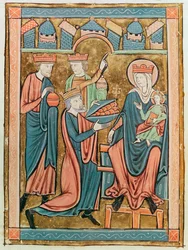 Ms 3016 fol.9v Aanbidding der Wijzen, uit Psautier a lUsage de Paris