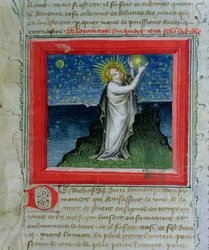 God creëert de sterren, uit de Bijbel des Grands Augustins, 1494
