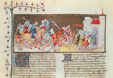 Scène van ridders die vechten, uit het Livre de Messire Lancelot du Lac