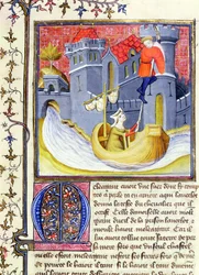 Ms 3480 Ridder ontsnapt uit een kasteel met de hulp van een dame, uit het Livre de Messire Lancelot du Lac