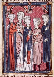 Ms 372 fol.141 Een verloving, uit Decrets de Gratien