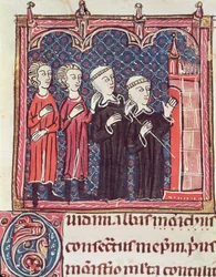 Ms 372 fol.47v De stichting van een klooster, uit Decrets de Gratien