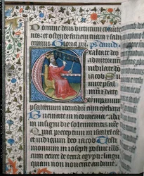 Ms 376 Koning David speelt een beiaard, illustratie uit een psalter, begin 15e eeuw