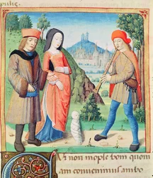 Ms 493 f.9 De Viering van het Kind dat het Gouden Tijdperk op Aarde zal Herstellen, uit De Eclogues door Virgil met een commentaar door Servius, 1469