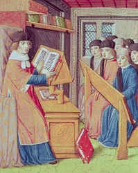 Ms 493 fol.56r Onderwijs uit Les Georgics door Vergilius met commentaar van Servius, 1469