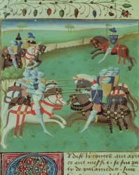 Ridders leren steekspelen, uit Roman du Saint Graal