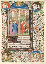 Ms 547 fol.26 Kruisiging, uit een Getijdenboek gebruikt door een vrouw uit Poitiers