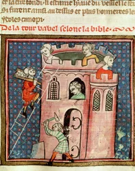 De bouw van de Toren van Babel, uit de Bijbel Historiale door Guiart des Moulins