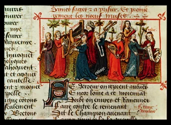 Ms Fr 12476 Fol.109v De negen muzen uit Le Champion des Dames door Martin le Franc (1410-61) 1451