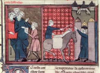 Ms Fr 22495 Fol.37v Een boodschapper wordt gestuurd om Antiochië te redden, uit Le Roman de Godefroi de Bouillon, 1337