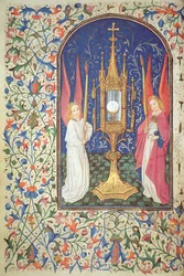 Ms Gen 288 f.38v Het Heilig Sacrament en twee engelen, ca. 1460