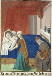 De Geboorte van Johannes de Doper, uit Vita Christi, door Ludolf van Saksen, ca.1300-7778