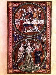 Ms n/a Lat 1392 Fol.3 Het bruiloftsfeest in Kana en de doop van Christus, detail uit de 