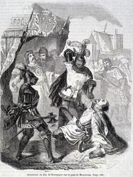 Moord op de hertog van Bourgondië, Jean sans Peur, op de brug van Montereau in 1419 - in “Histoire de France” van L.-P. Anquetil
