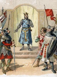 Mijn kroon aan de dappere zin uitgesproken door Philippe Auguste 27 juli 1214 aan de heren aan de vooravond van de slag bij Bouvines.