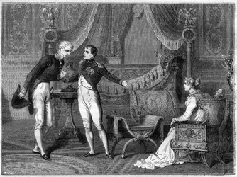 Napoleon, zijn vrouw Marie-Louise en Prins Metternich in gesprek