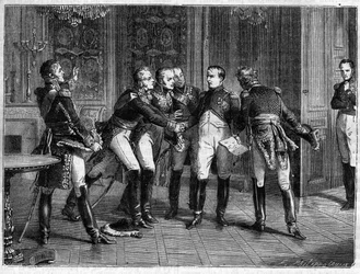 Napoleon vertelt zijn maarschalken over zijn besluit om af te treden, 6 april 1814 (uit 