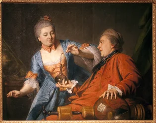 Nicolas Bergeat (1733-1815) en Madame de Maisoncel doen een experiment in de natuurkunde