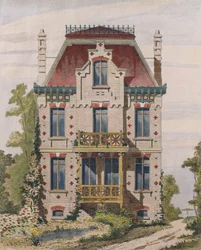 Normandische villa in Villers sur mer, Normandië, illustratie uit Le Moniteur des architectes, 1883