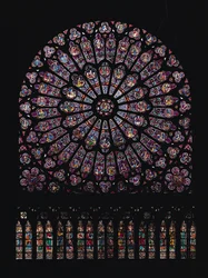 Noord transept roosvenster met de Maagd en Kind in het midden omringd door Oudtestamentische figuren, ontworpen ca. 1250