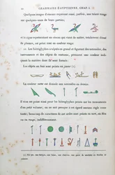 Aantekeningen over de kleuring van bepaalde hiërogliefen, uit Grammaire Egyptienne door Jean Francois Champollion (1790-1832) 1836