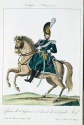 Officier van de Koninklijke Ruiterwacht, uit Troupes Francaises, uitgegeven bij Basset, Parijs