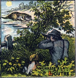 Otterjachtscène. Syllabar alfabet van jachten Beeld van Epinal