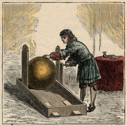 Otto von Guericke (1602-1686), Duits natuurkundige, bedient de eerste generator voor statische elektriciteit - Elektrostatische machines: Otto von Guericke