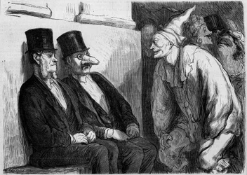 Parijs - Bal van de Opera: Je hebt te veel plezier! Cartoon door Honore Daumier (1808-1879). Gravure in Le Monde Illustré nr. 567 van 22 februari