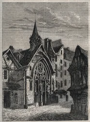 Parijs - Rue Saint-Martin, kerk Saint-Julien-des-Menetriers - Gravure in 