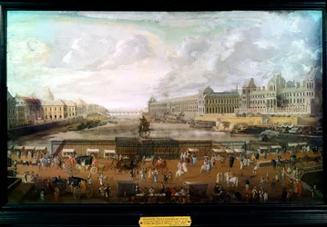 Parijs, Uitzicht op de Pont-neuf, het Palais du Louvre en het College van Vier Naties circa 1680