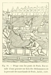 Tol onder de bruggen van Parijs, Fac-simile van een houtsnede uit de Ordonnances de la prévôté des marchands de Paris, in-fol; 1500