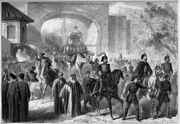 Pelgrimstocht naar Mekka: vertrek uit Constantinopel van de karavaan om geschenken te brengen voor de tempel van Kaaba