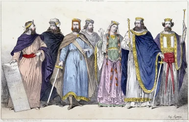 Pharamond, Clodion, Merovee, Childeric, Clotilde, Clovis I en Childebert I - in La monarchie française en estampes