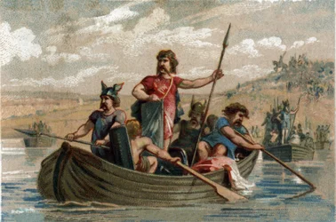 Pharamond stak de Rijn over met Frankische krijgers en werd de eerste hertog van de Salische Franken van 420 tot 428.