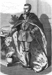 Filips II (1527-1598), koning van Spanje. In “Histoire Populaire de la France”, ca. 1885. Gravure.