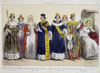Filips IV de Schone, Jeanne de Navarra, Clemence van Hongarije, Lodewijk X de Hutin, Filips V de Lange, Jeanne de Boulogne, Karel IV de Schone, Jeanne d