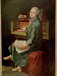 Afbeelding van een jonge man aan de piano, naar verluidt Mozart ...