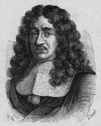 Pierre Paul Riquet (1609?-1680) Franse zakenman, pionier op het gebied van arbeidsrechten, ontwerper en financier van het Zuidelijk Kanaal, gravure