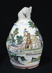 Kan die de bouw van een gebouw afbeeldt, Sinceny, ca. 1740-50