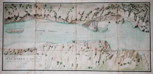 Plan voor de bouw van een stenen brug over de Liamone-rivier in Corsica