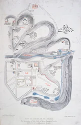 Plan van Jeruzalem in 1308, illustratie uit een facsimile editie van Liber de Expeditione Terrae Sanctae door Marino Sanuto di Torcello (c.1260-1338)