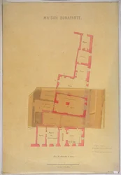 Plattegrond van de begane grond en kelders van het huis in Ajaccio, Corsica waar Napoleon Bonaparte werd geboren, 1837
