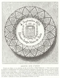 Bord met de naam van Etienne Arago, burgemeester van Parijs tijdens de Frans-Pruisische Oorlog, 1870