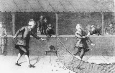 Jeu de Paume spelen in Parijs (gravure)