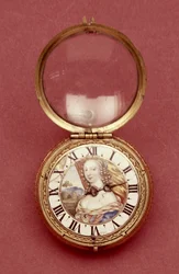 Zakhorloge met wit emaille wijzerplaat, met een portret van Anne Marie Louise d